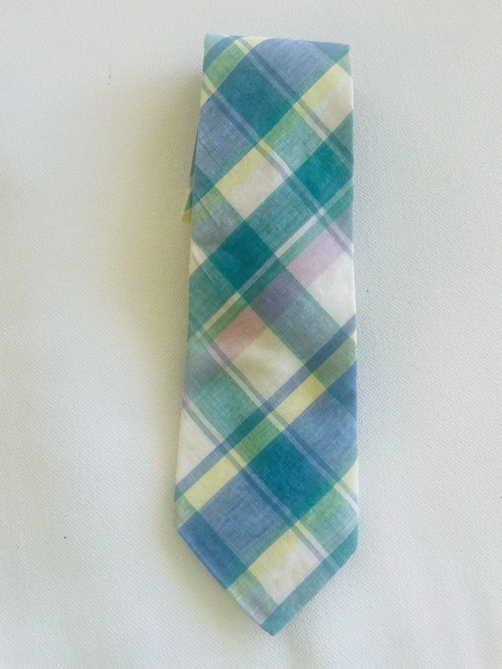 Rooster Madras Tie  Pastels Blue Pink White   Strawbridge & Clothier  Vintage
